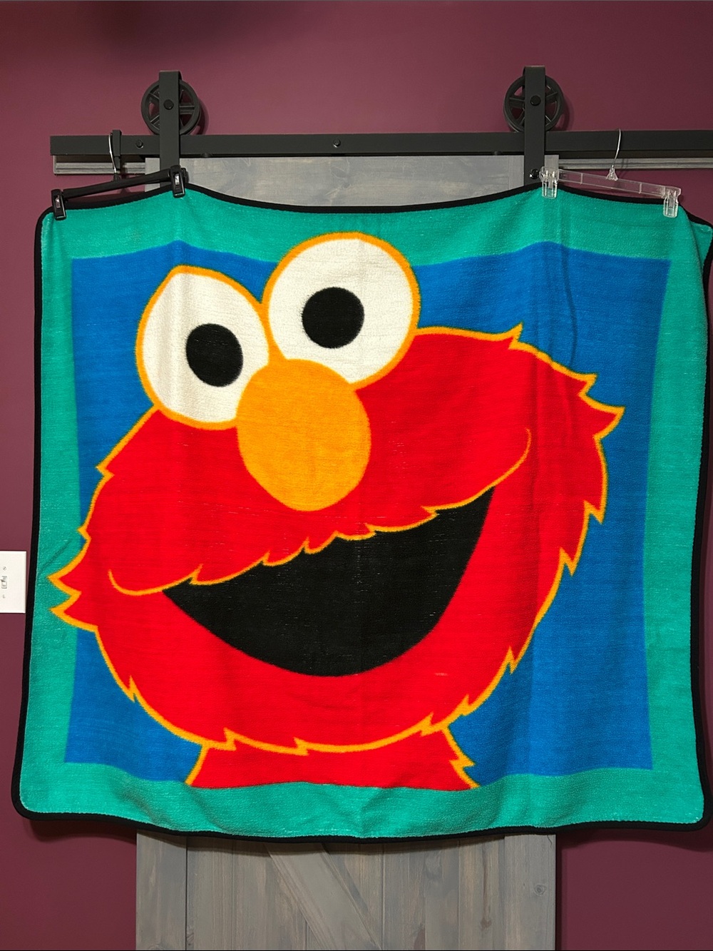 VTG 1990s BIG ELMO FACE BLANKET OWEN THROW KIDS SESAME STREET FLEECE 50x60